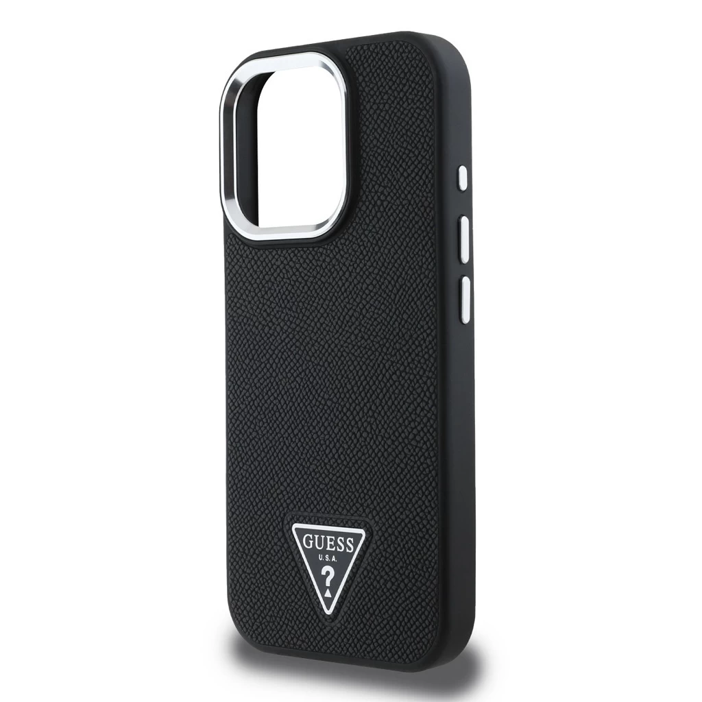 Guess PU Grained Triangle Logo tok iPhone 16 Pro Max készülékhez fekete
