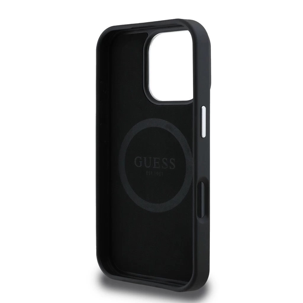 Guess PU Grained Triangle Logo tok iPhone 16 Pro Max készülékhez fekete