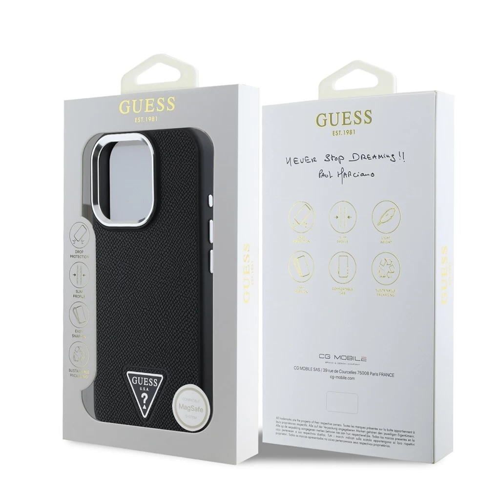 Guess PU Grained Triangle Logo tok iPhone 16 Pro Max készülékhez fekete
