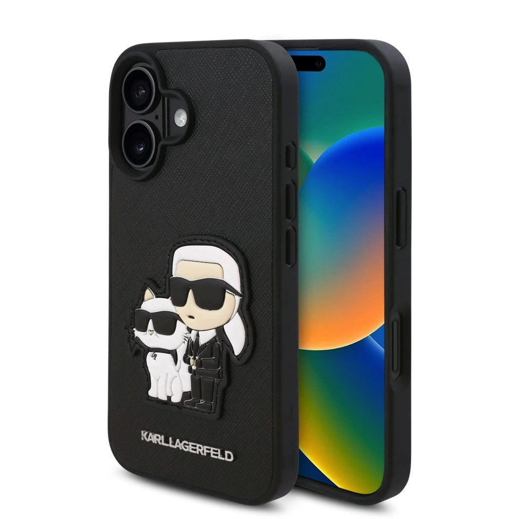 Karl Lagerfeld PU Saffiano Karl and Choupette tok iPhone 16 készülékhez fekete