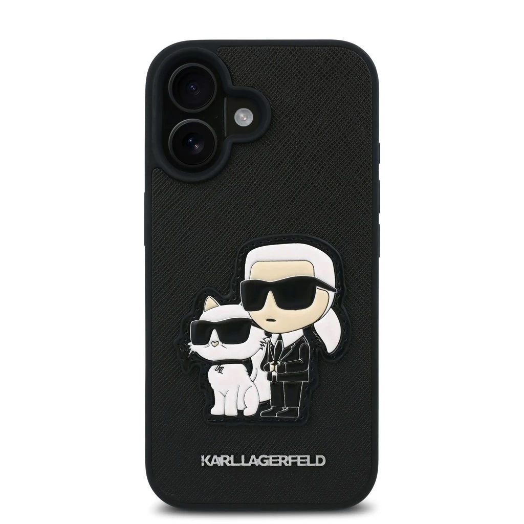 Karl Lagerfeld PU Saffiano Karl and Choupette tok iPhone 16 készülékhez fekete