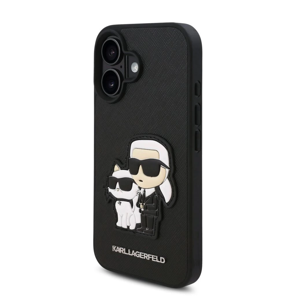 Karl Lagerfeld PU Saffiano Karl and Choupette tok iPhone 16 készülékhez fekete