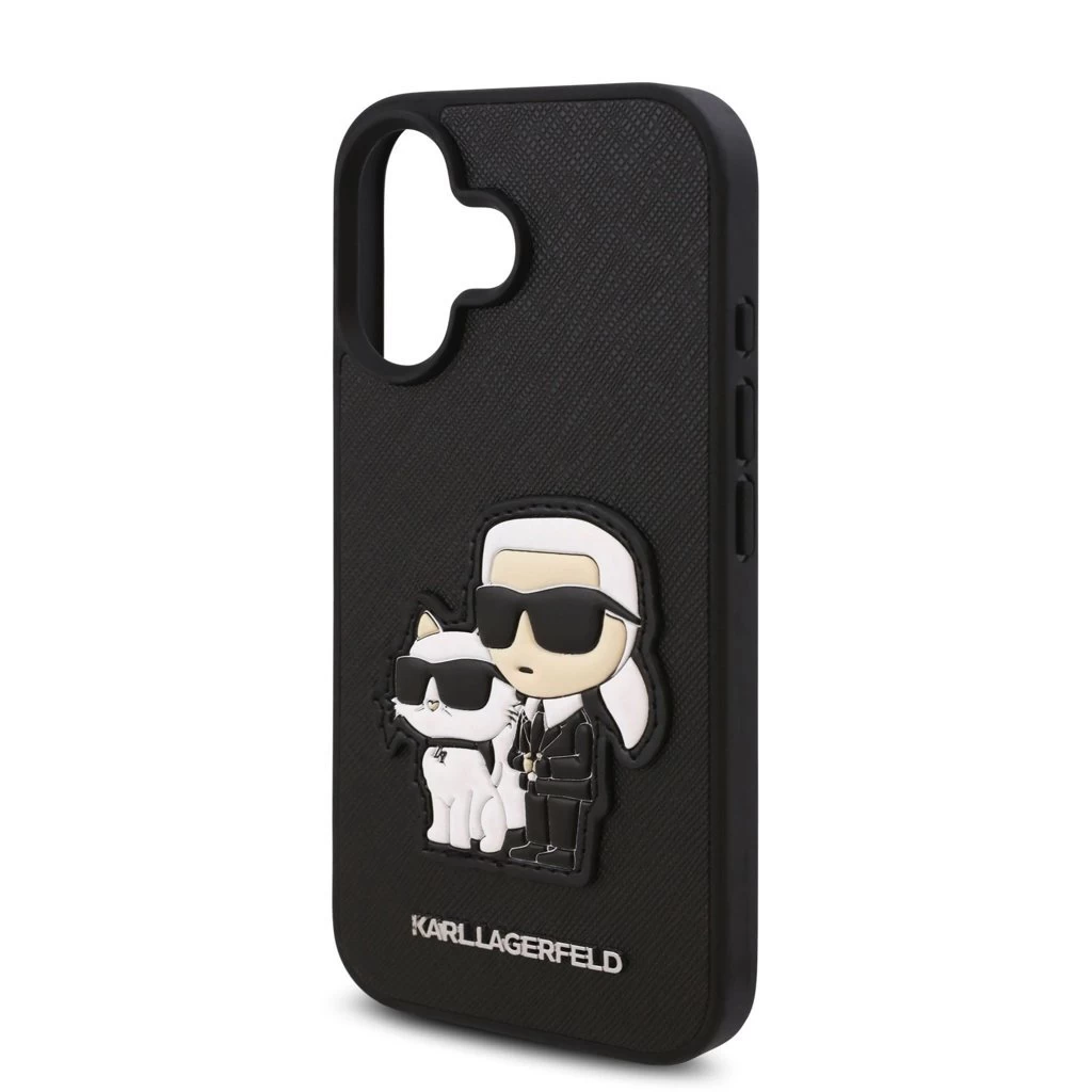 Karl Lagerfeld PU Saffiano Karl and Choupette tok iPhone 16 készülékhez fekete