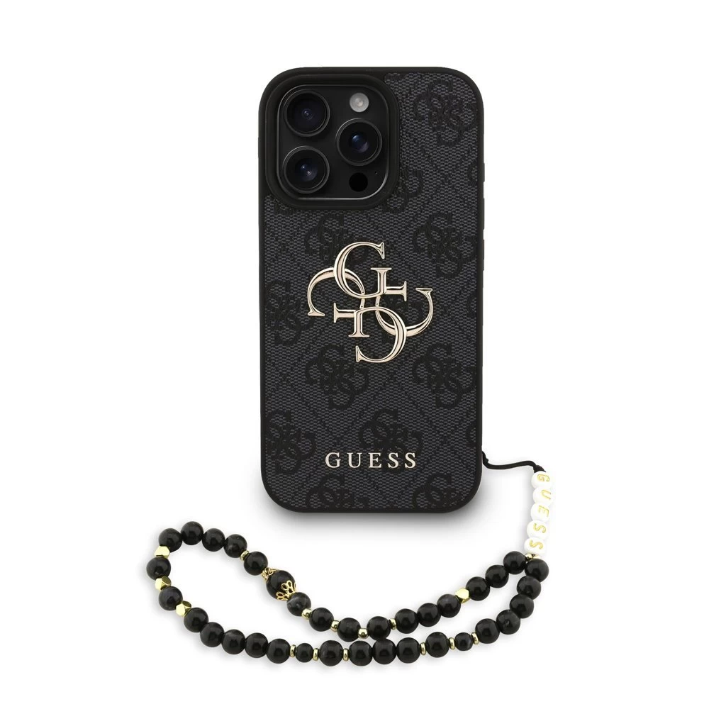 Guess PU 4G Metal Logo Strap tok iPhone 16 Pro készülékhez fekete