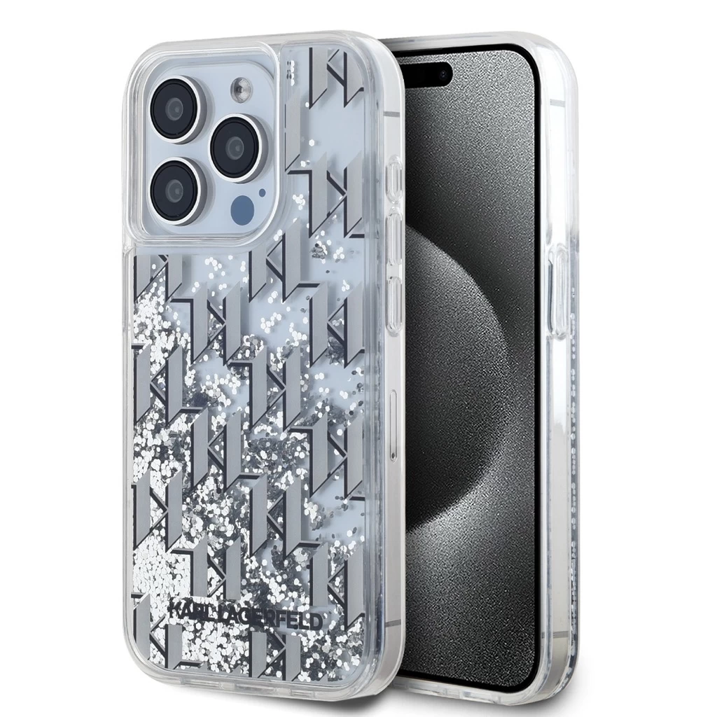 Karl Lagerfeld Liquid Glitter Monogram Gradient tok iPhone 15 Pro készülékhez fehér