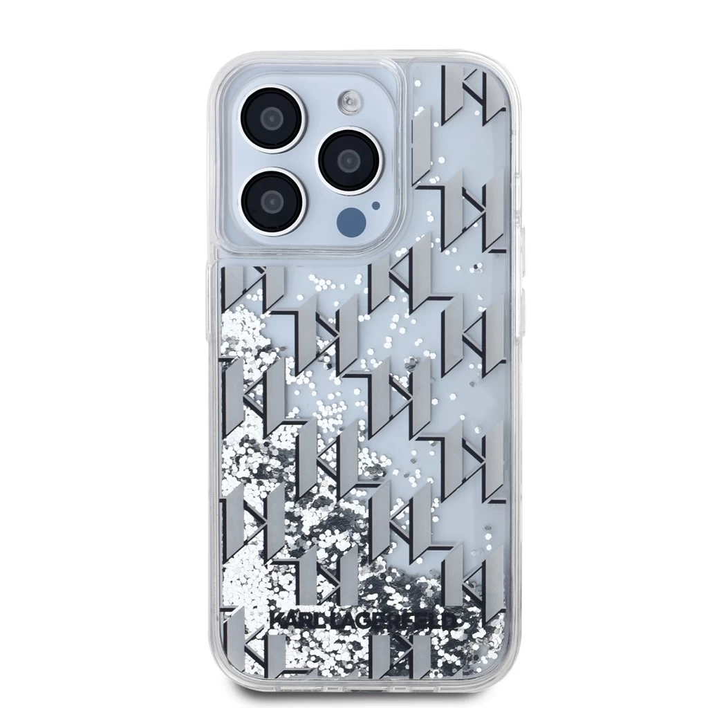 Karl Lagerfeld Liquid Glitter Monogram Gradient tok iPhone 15 Pro készülékhez fehér