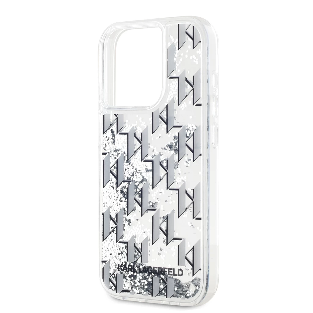 Karl Lagerfeld Liquid Glitter Monogram Gradient tok iPhone 15 Pro készülékhez fehér