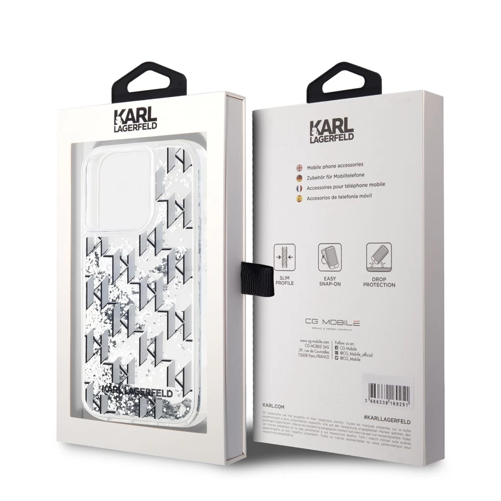 Karl Lagerfeld Liquid Glitter Monogram Gradient tok iPhone 15 Pro készülékhez fehér