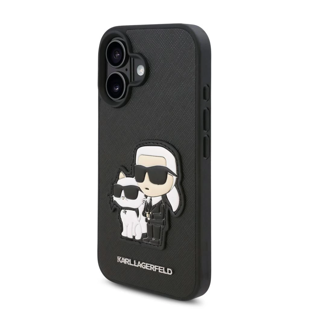 Karl Lagerfeld PU Saffiano Karl and Choupette tok iPhone 16 Plus készülékhez fekete