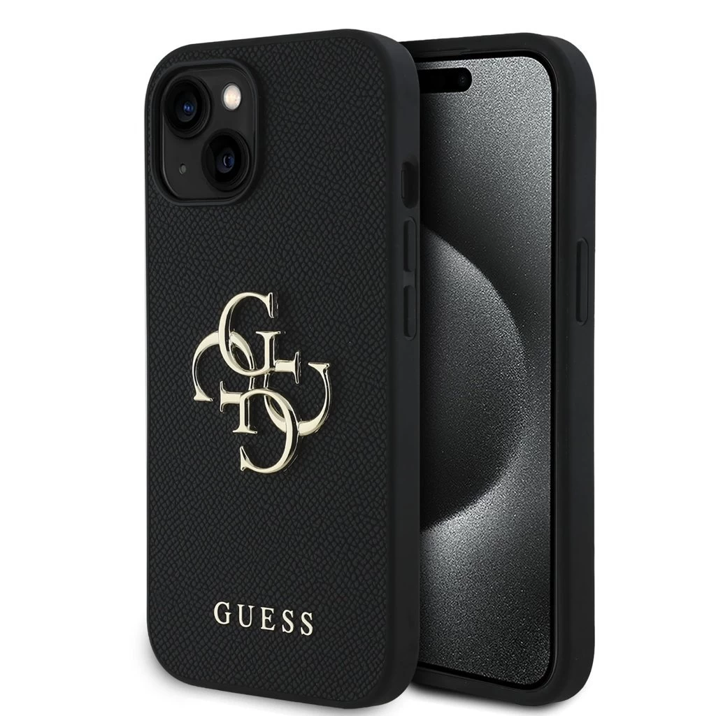 Guess PU Grained 4G Metal Logo tok iPhone 15 készülékhez fekete
