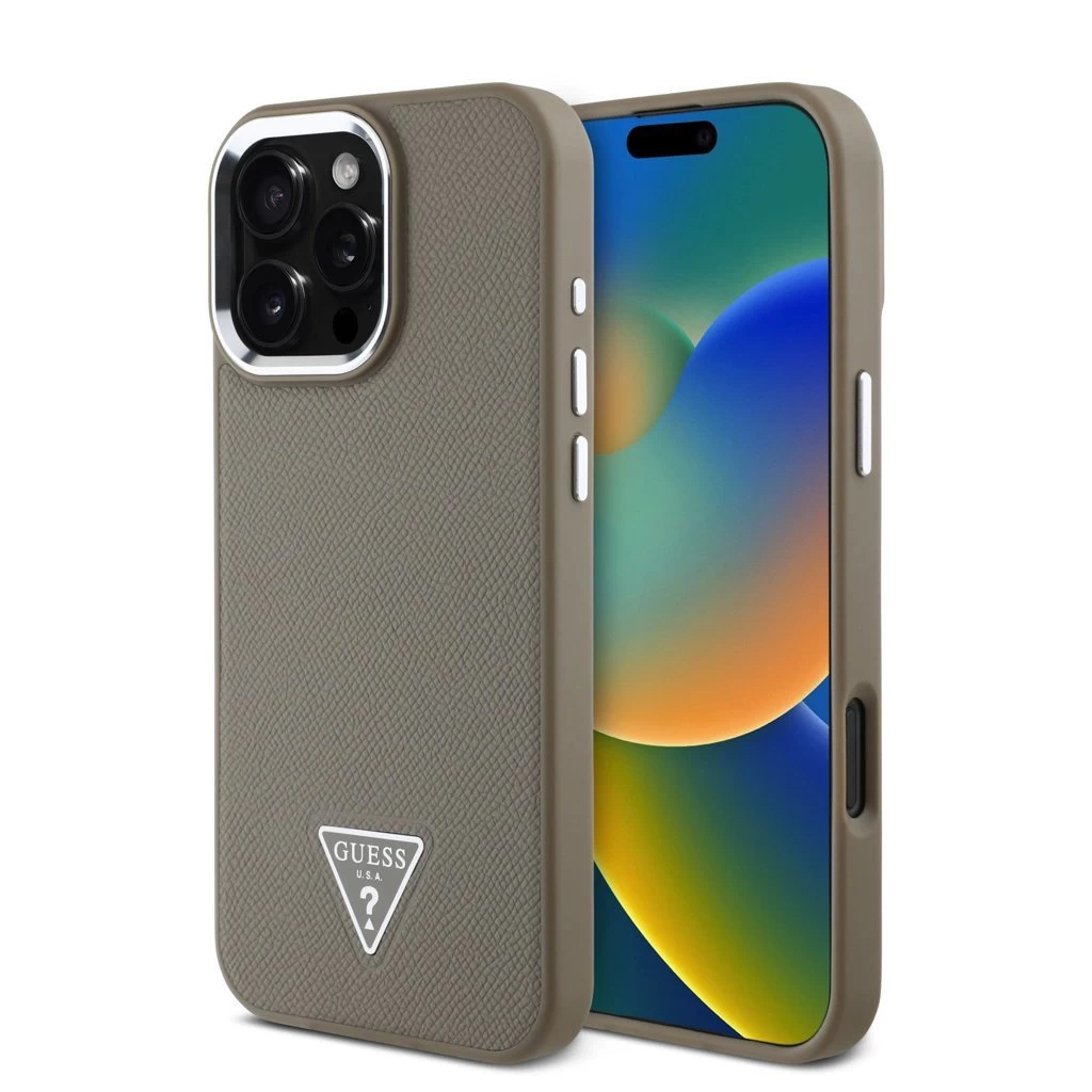Guess PU Grained Triangle Logo tok iPhone 16 Pro készülékhez barna