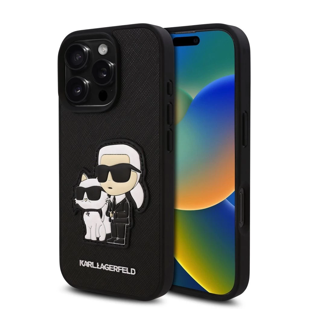 Karl Lagerfeld PU Saffiano Karl and Choupette tok iPhone 16 Pro készülékhez fekete