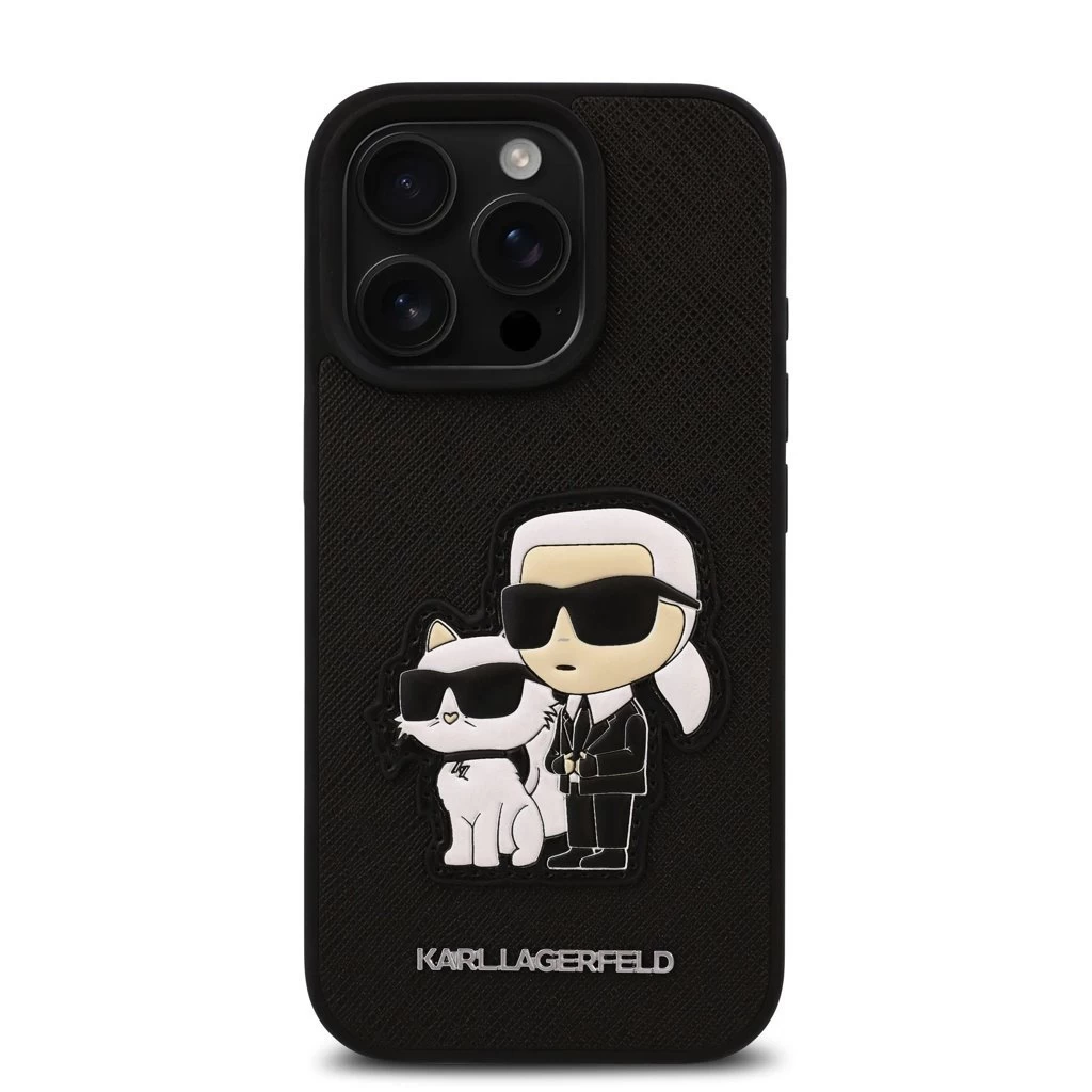 Karl Lagerfeld PU Saffiano Karl and Choupette tok iPhone 16 Pro készülékhez fekete