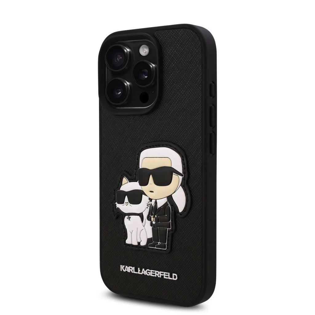 Karl Lagerfeld PU Saffiano Karl and Choupette tok iPhone 16 Pro készülékhez fekete