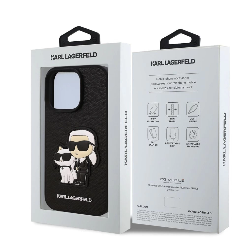 Karl Lagerfeld PU Saffiano Karl and Choupette tok iPhone 16 Pro készülékhez fekete