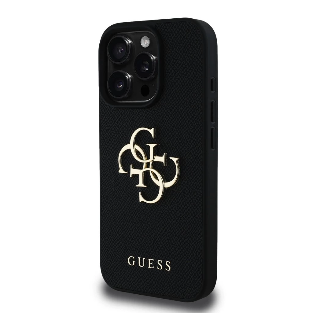 Guess PU Grained 4G Metal Logo tok iPhone 15 Pro készülékhez fekete