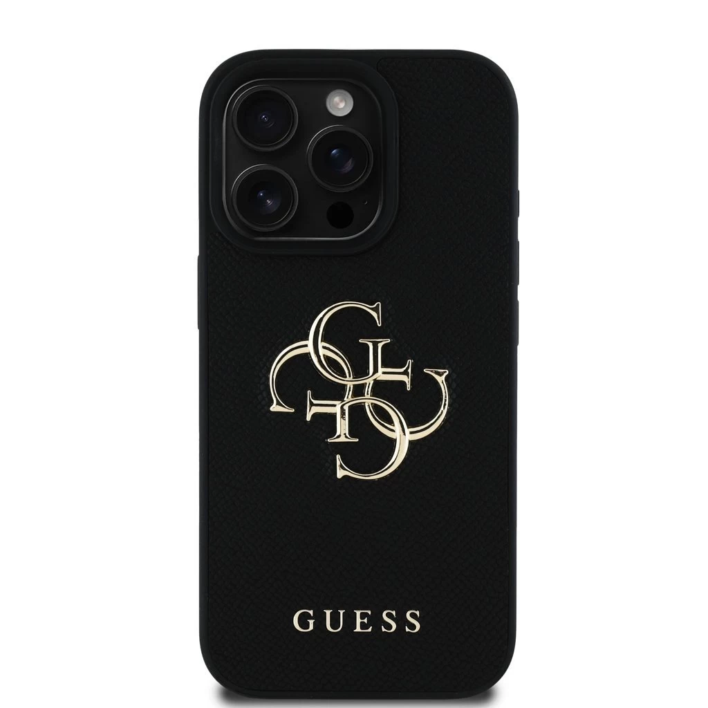 Guess PU Grained 4G Metal Logo tok iPhone 15 Pro készülékhez fekete