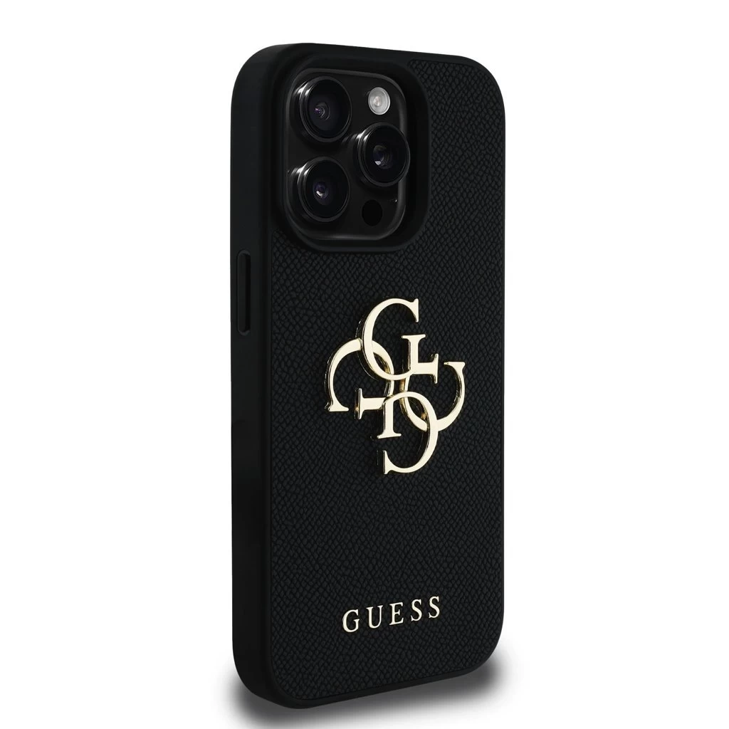 Guess PU Grained 4G Metal Logo tok iPhone 15 Pro készülékhez fekete