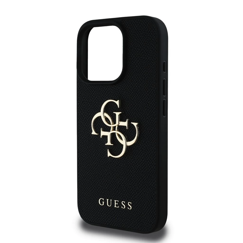 Guess PU Grained 4G Metal Logo tok iPhone 15 Pro készülékhez fekete