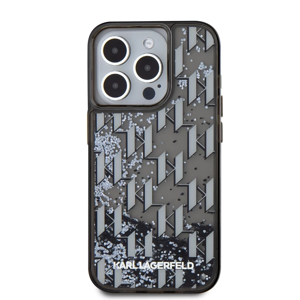 Karl Lagerfeld Liquid Glitter Monogram Gradient tok iPhone 15 Pro Max készülékhez fekete
