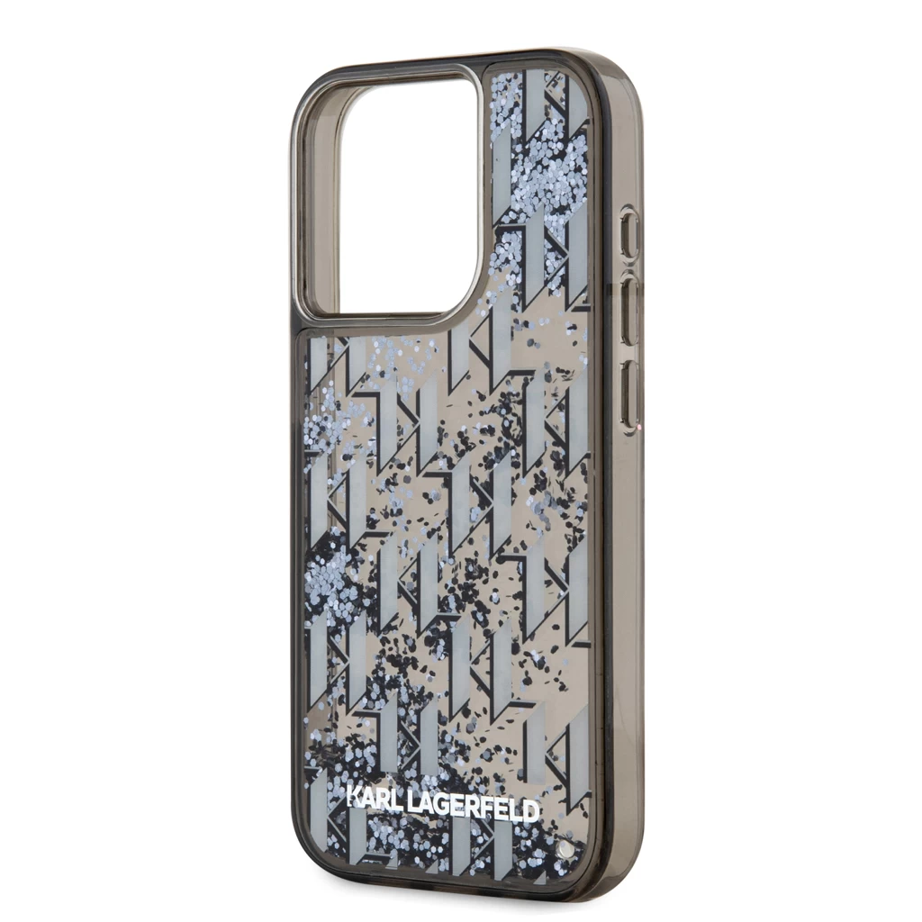 Karl Lagerfeld Liquid Glitter Monogram Gradient tok iPhone 15 Pro Max készülékhez fekete