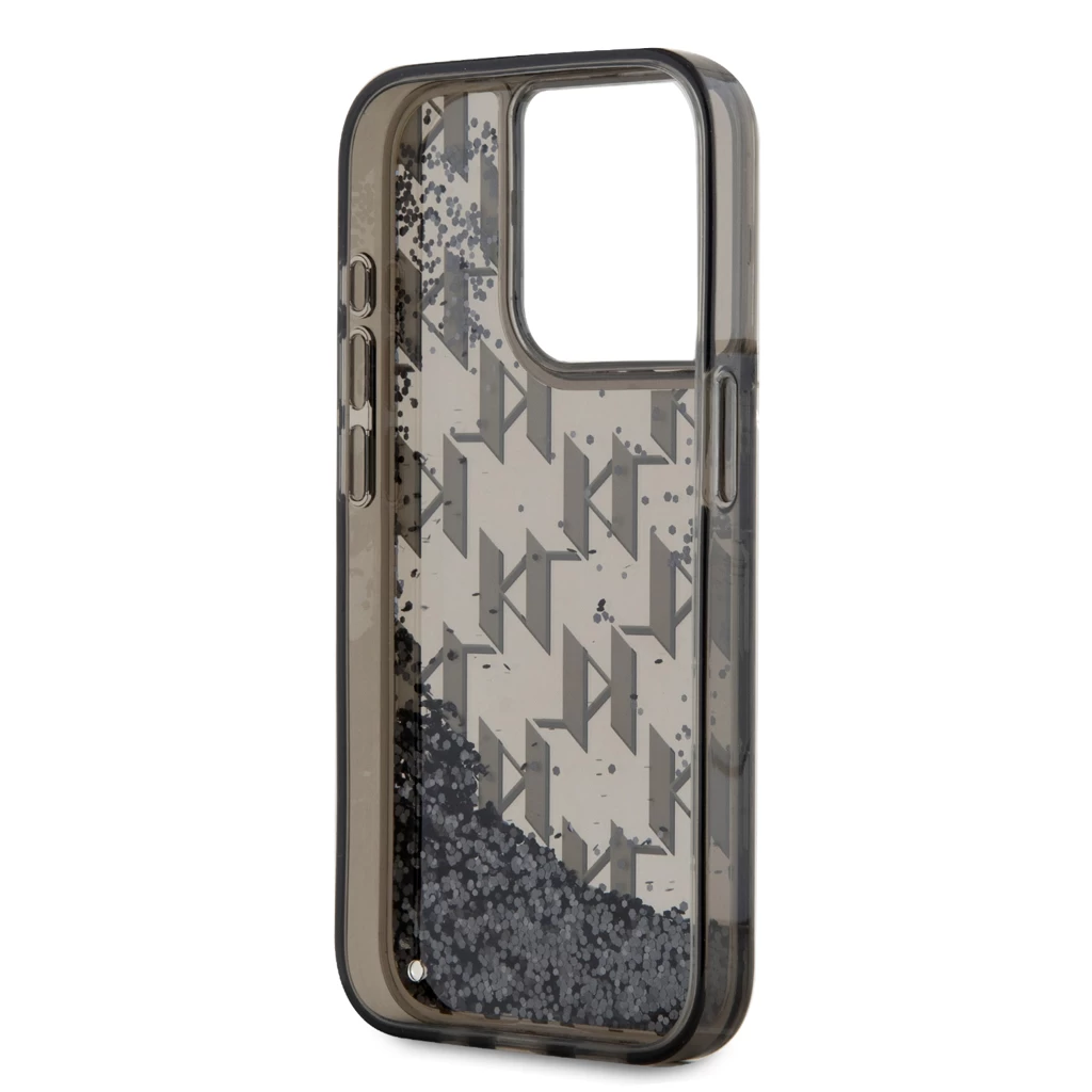 Karl Lagerfeld Liquid Glitter Monogram Gradient tok iPhone 15 Pro Max készülékhez fekete