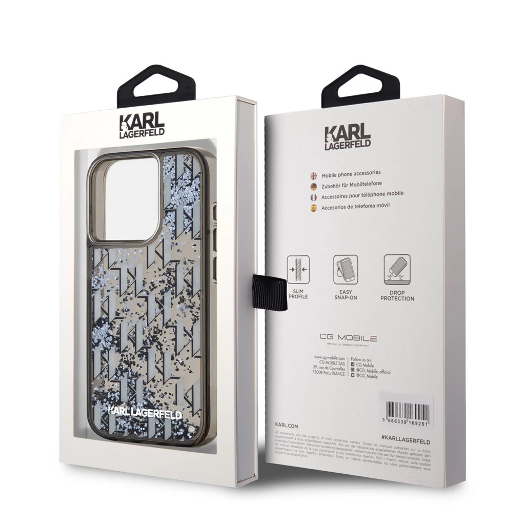 Karl Lagerfeld Liquid Glitter Monogram Gradient tok iPhone 15 Pro Max készülékhez fekete