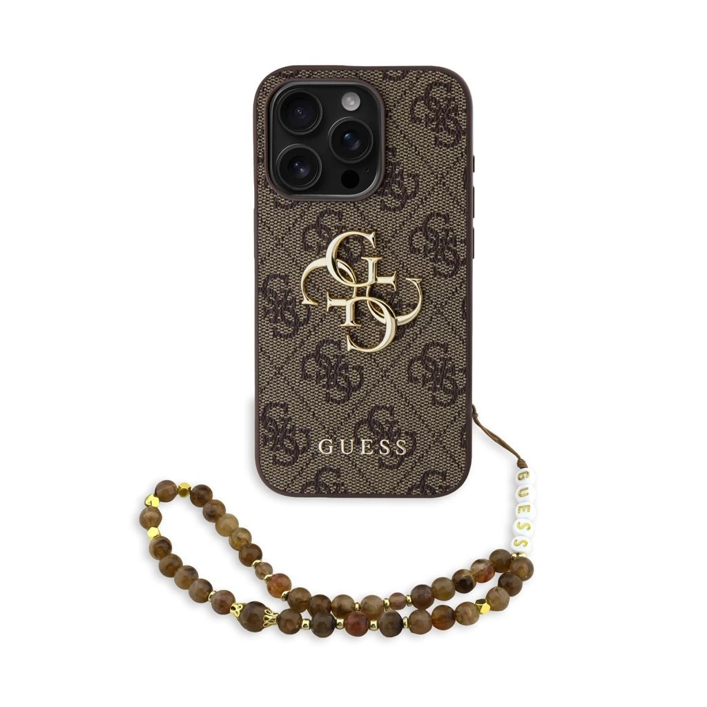 Guess PU 4G Metal Logo Strap tok iPhone 15 Pro készülékhez barna