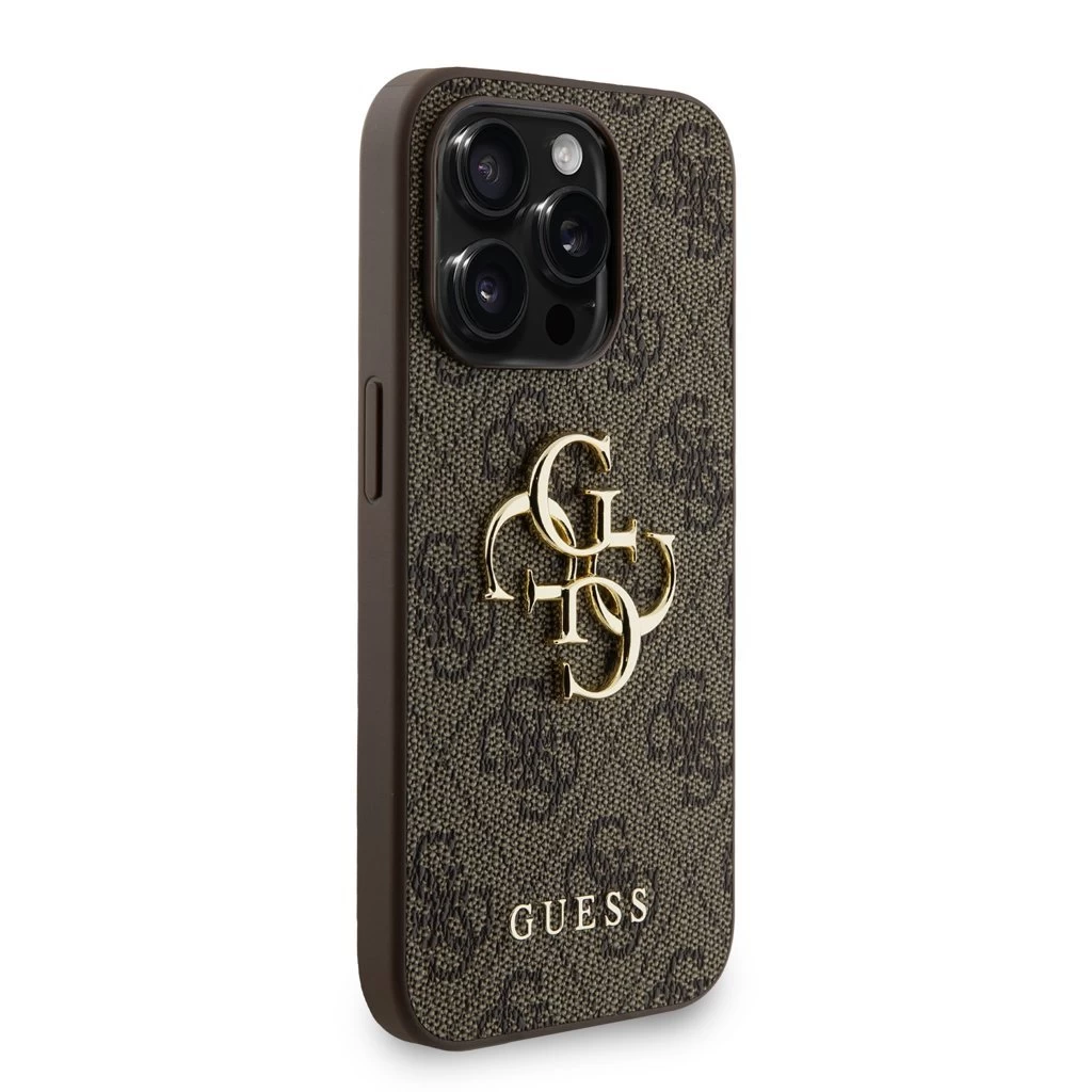 Guess PU 4G Metal Logo Strap tok iPhone 15 Pro készülékhez barna