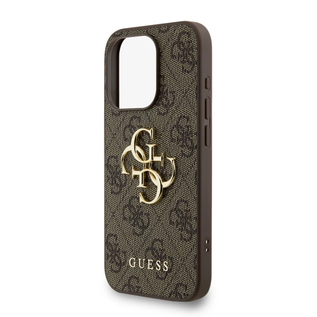 Guess PU 4G Metal Logo Strap tok iPhone 15 Pro készülékhez barna