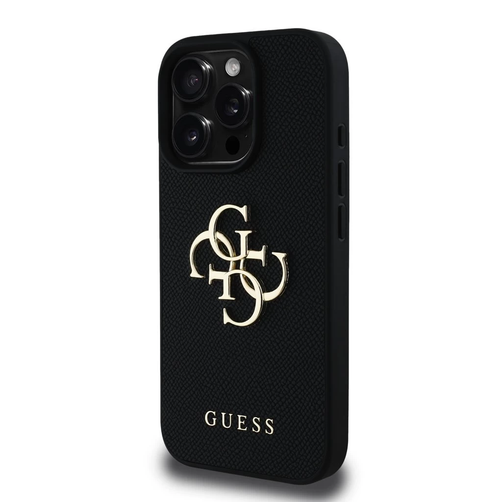 Guess PU Grained 4G Metal Logo tok iPhone 16 Pro készülékhez fekete