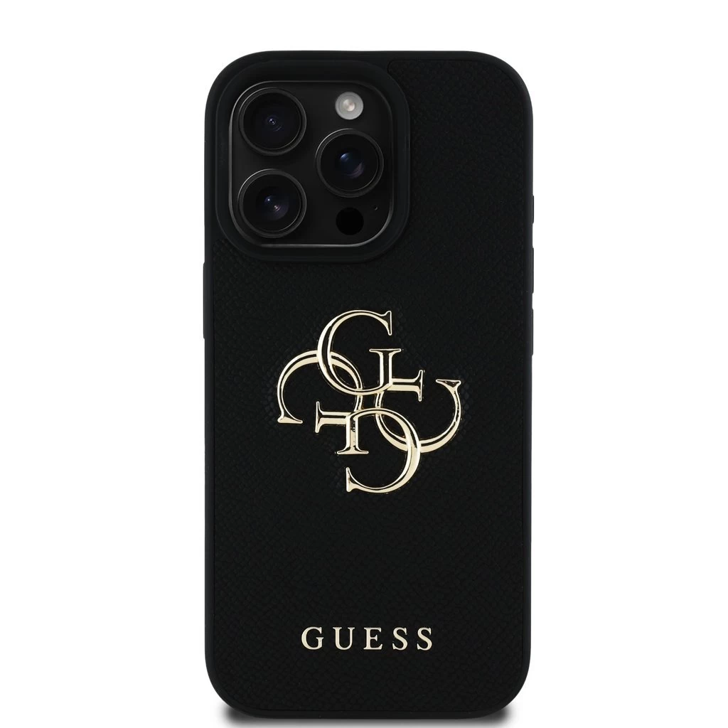 Guess PU Grained 4G Metal Logo tok iPhone 16 Pro készülékhez fekete