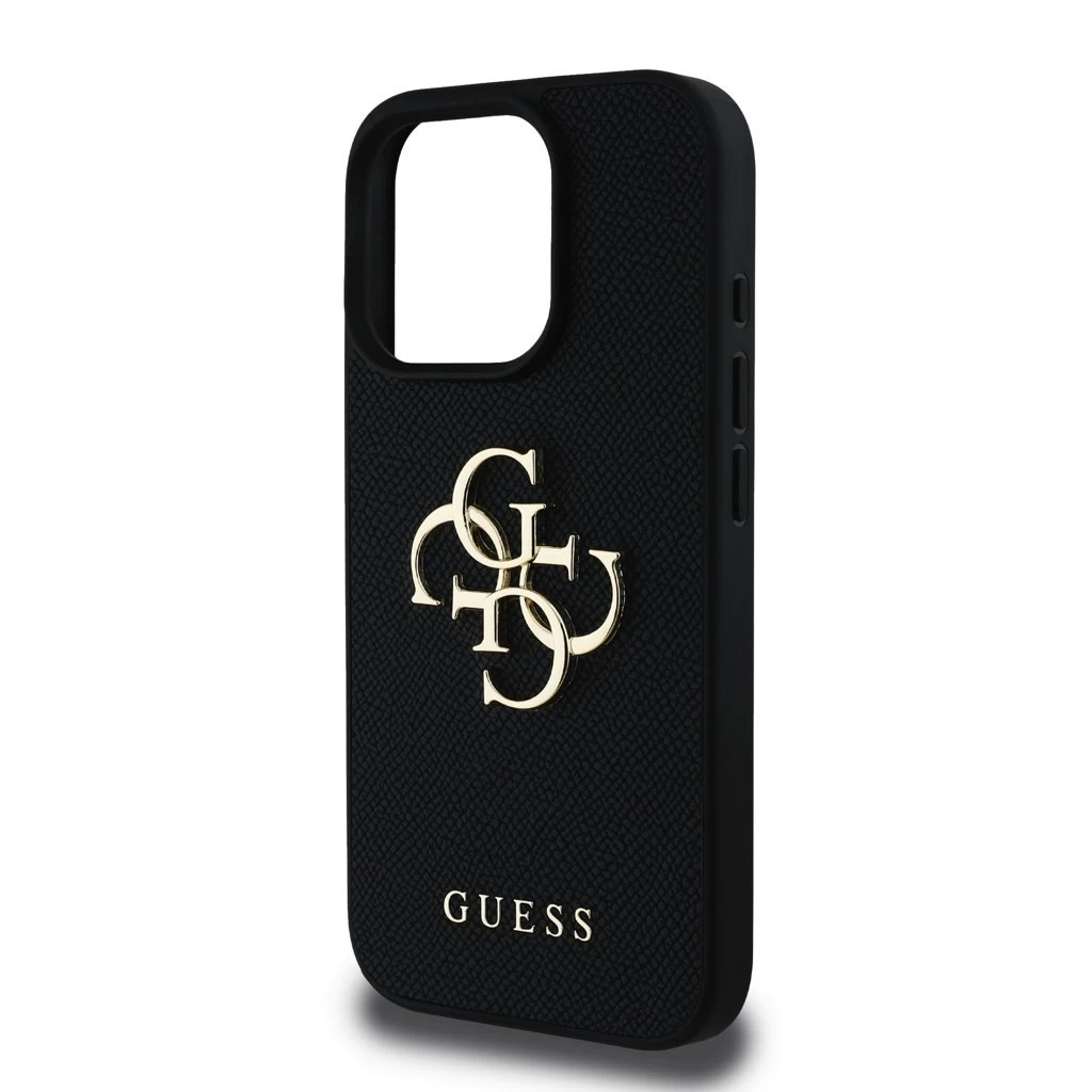 Guess PU Grained 4G Metal Logo tok iPhone 16 Pro készülékhez fekete