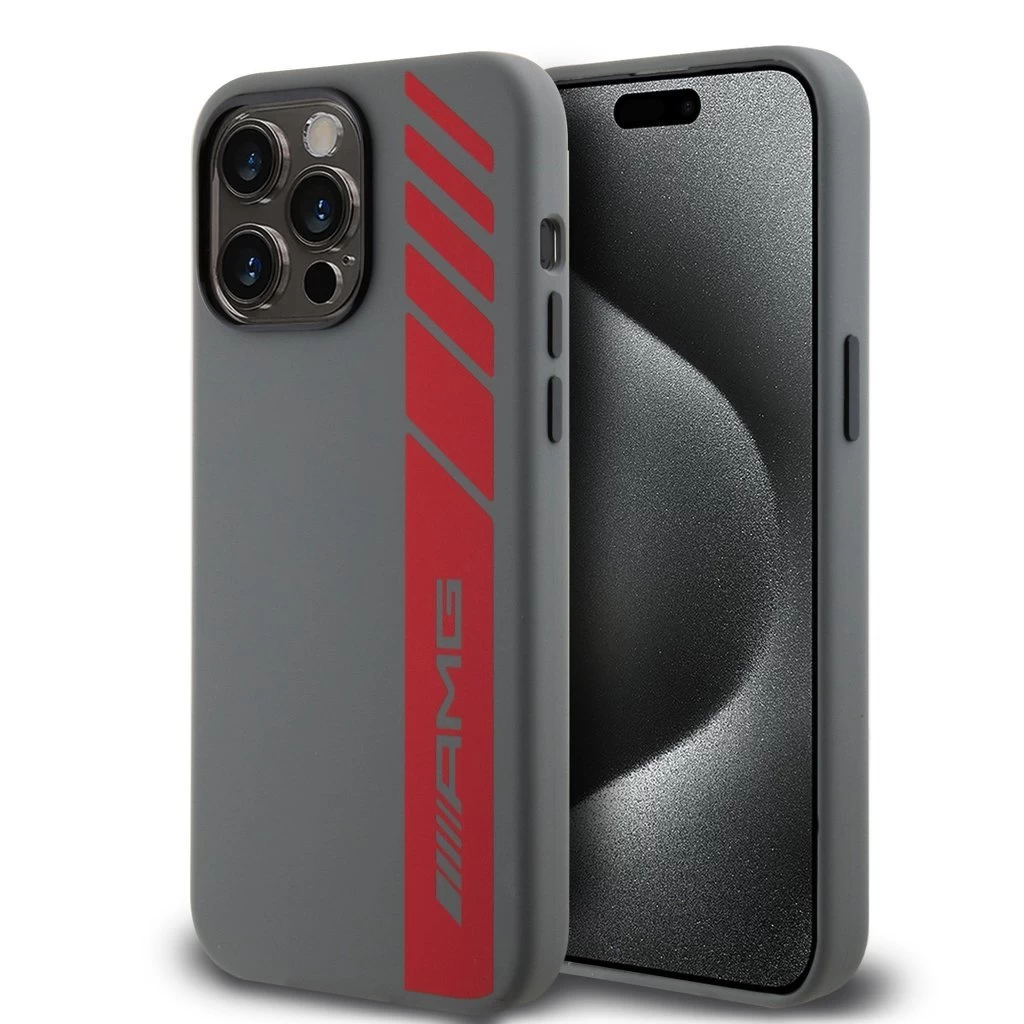 AMG Liquid Silicone Vertical Logo MagSafe tok iPhone 15 Pro Max készülékhez szürke AMG Liquid Silicone Vertical Logo MagSafe tok iPhone 15 Pro Max készülékhez szürke