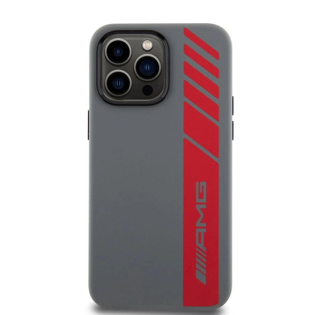AMG Liquid Silicone Vertical Logo MagSafe tok iPhone 15 Pro Max készülékhez szürke