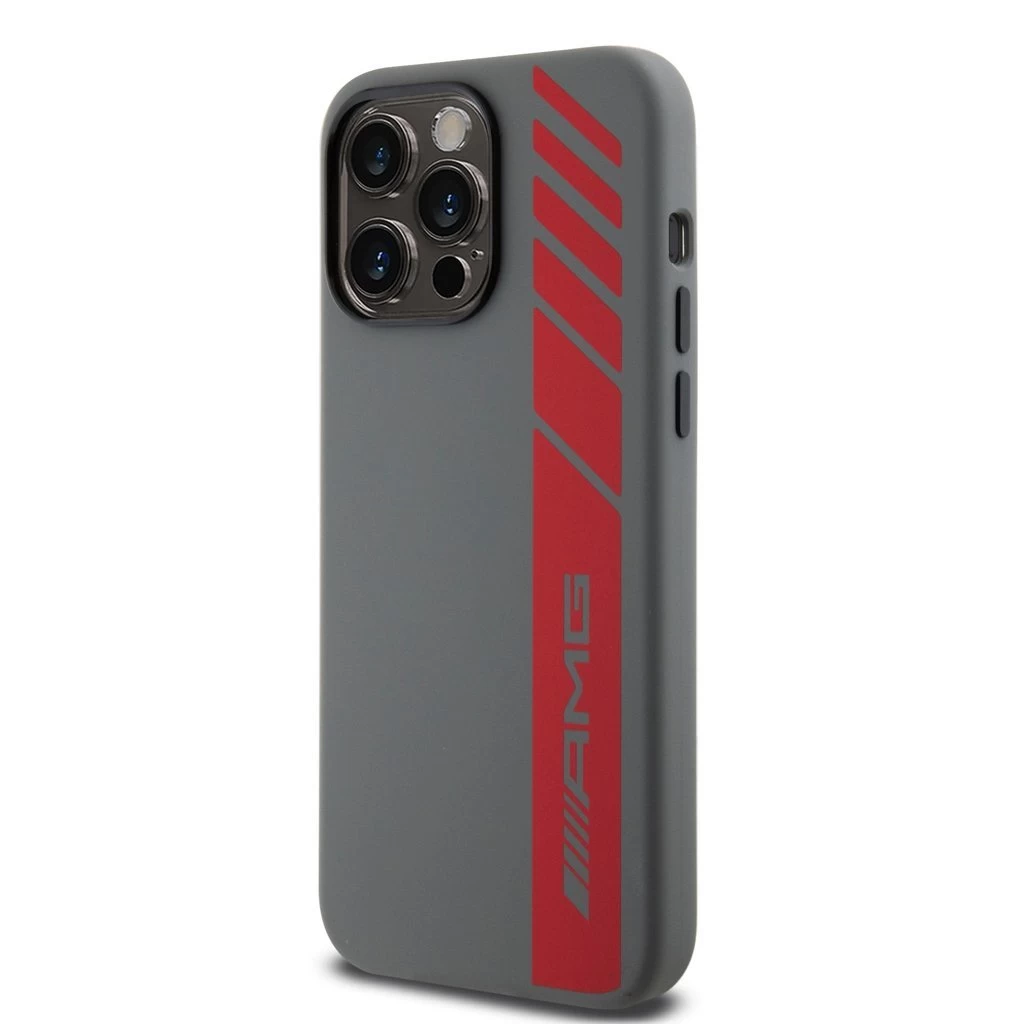 AMG Liquid Silicone Vertical Logo MagSafe tok iPhone 15 Pro Max készülékhez szürke