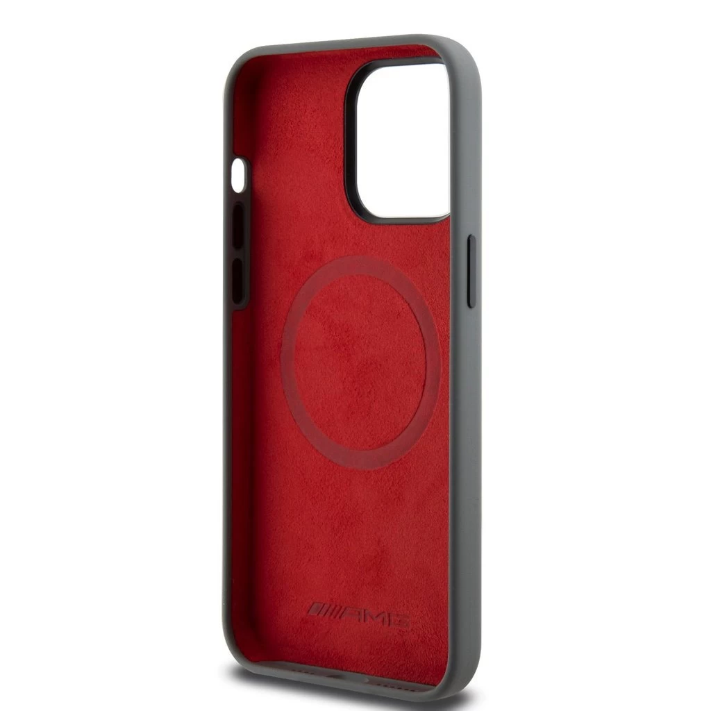 AMG Liquid Silicone Vertical Logo MagSafe tok iPhone 15 Pro Max készülékhez szürke
