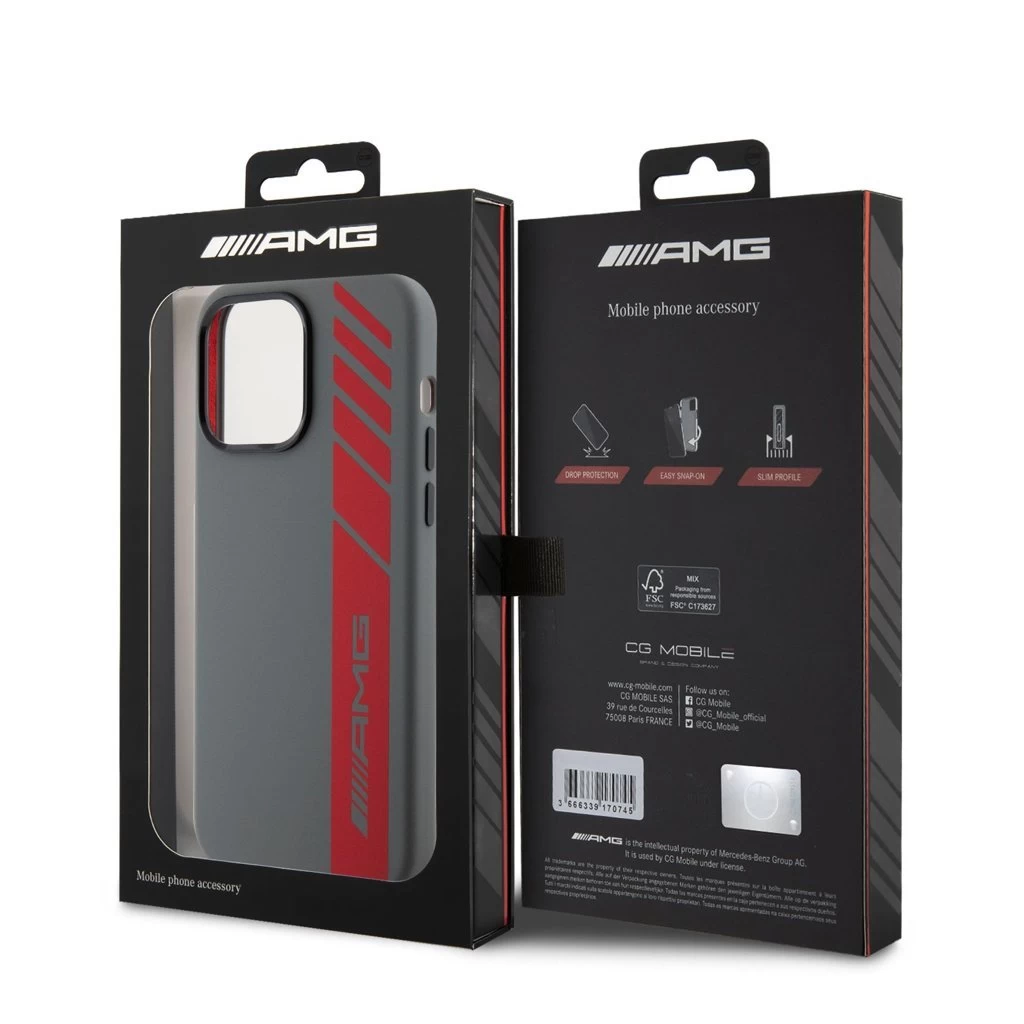 AMG Liquid Silicone Vertical Logo MagSafe tok iPhone 15 Pro Max készülékhez szürke