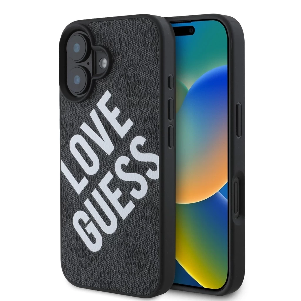 Guess PU Leather 4G Big Love Logo MagSafe tok iPhone 16 készülékhez fekete