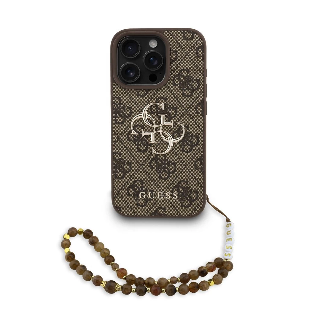 Guess PU 4G Metal Logo Strap tok iPhone 16 Pro Max készülékhez barna