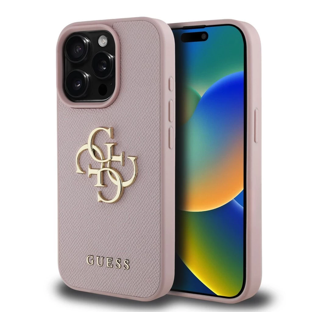 Guess PU Grained 4G Metal Logo tok iPhone 15 Pro készülékhez – rózsaszín