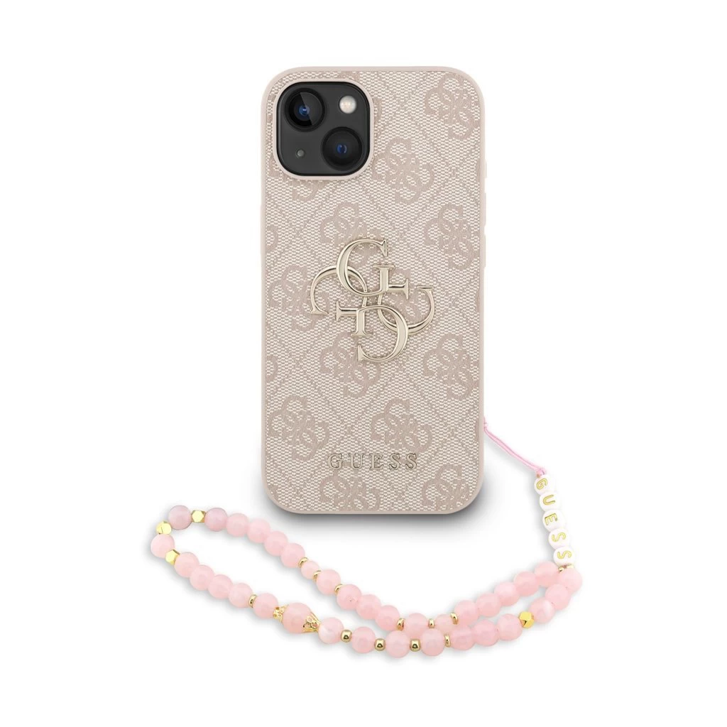 Guess PU 4G Metal Logo Strap tok iPhone 15 készülékhez rózsaszín