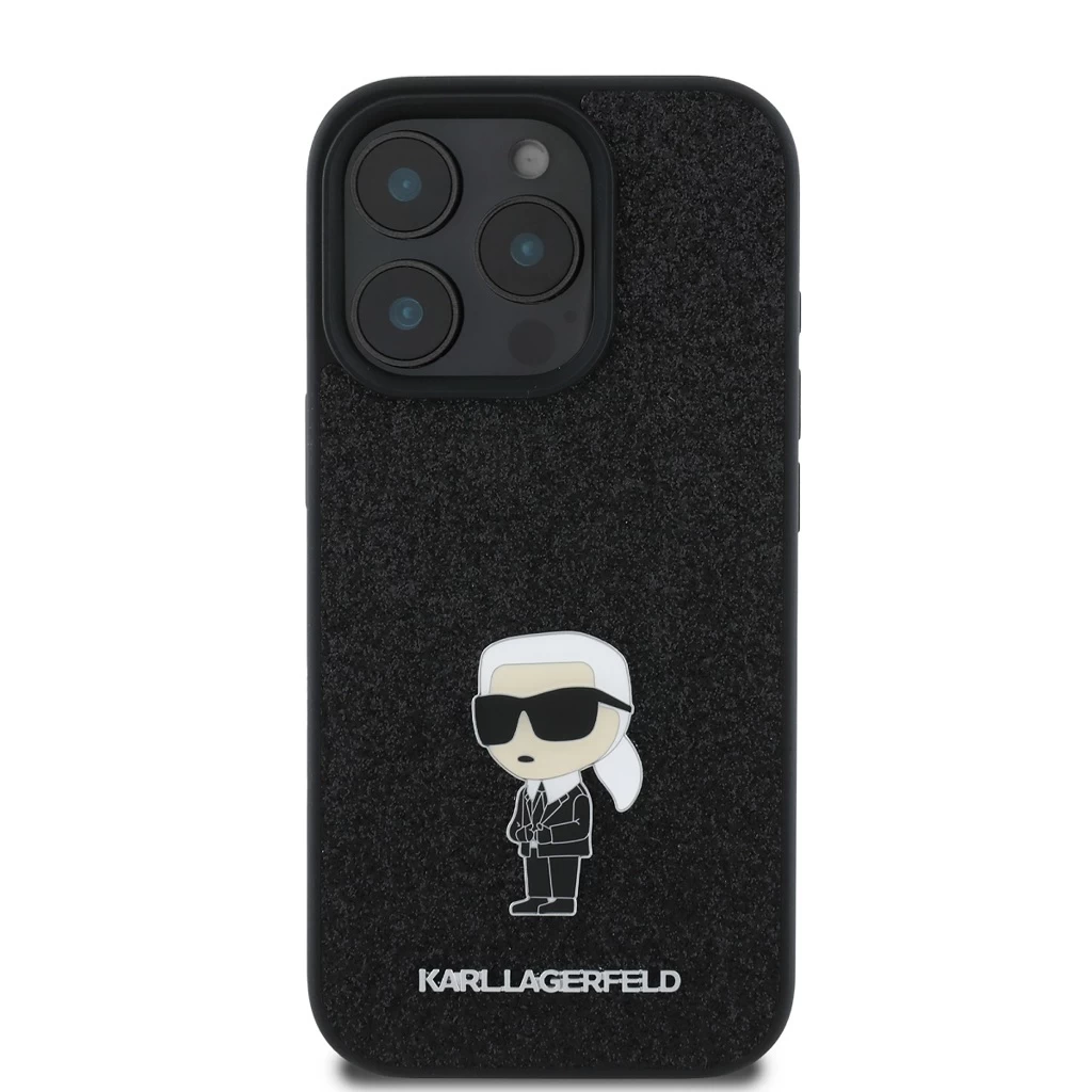 Karl Lagerfeld Fixed Glitter Metal Ikonik tok iPhone 16 Pro Max készülékhez fekete