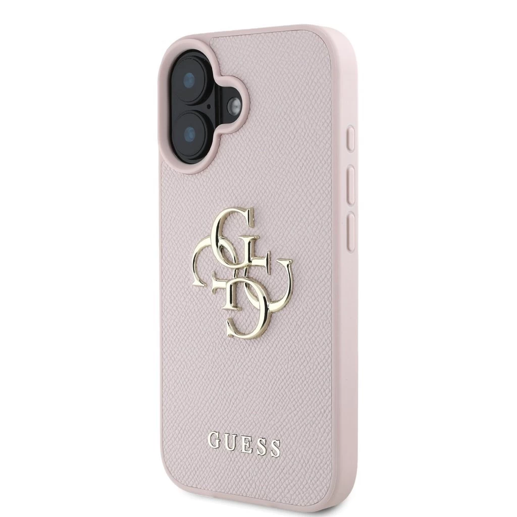 Guess PU barázdált 4G Metal Logo tok iPhone 16 készülékhez rózsaszín