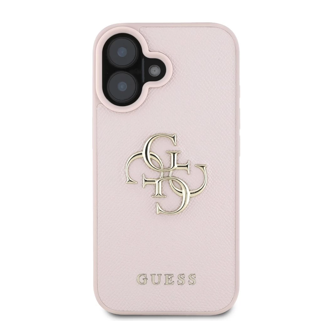 Guess PU barázdált 4G Metal Logo tok iPhone 16 készülékhez rózsaszín
