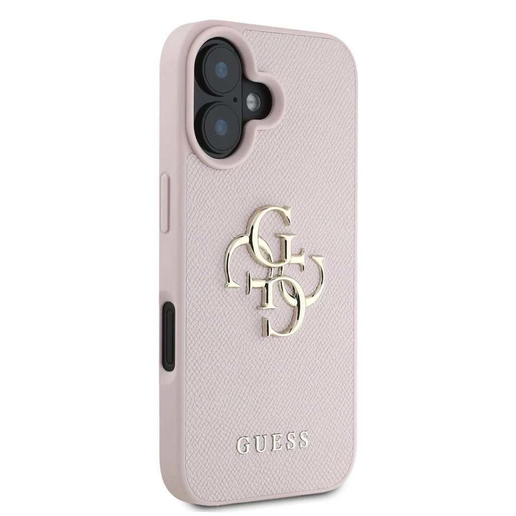 Guess PU barázdált 4G Metal Logo tok iPhone 16 készülékhez rózsaszín