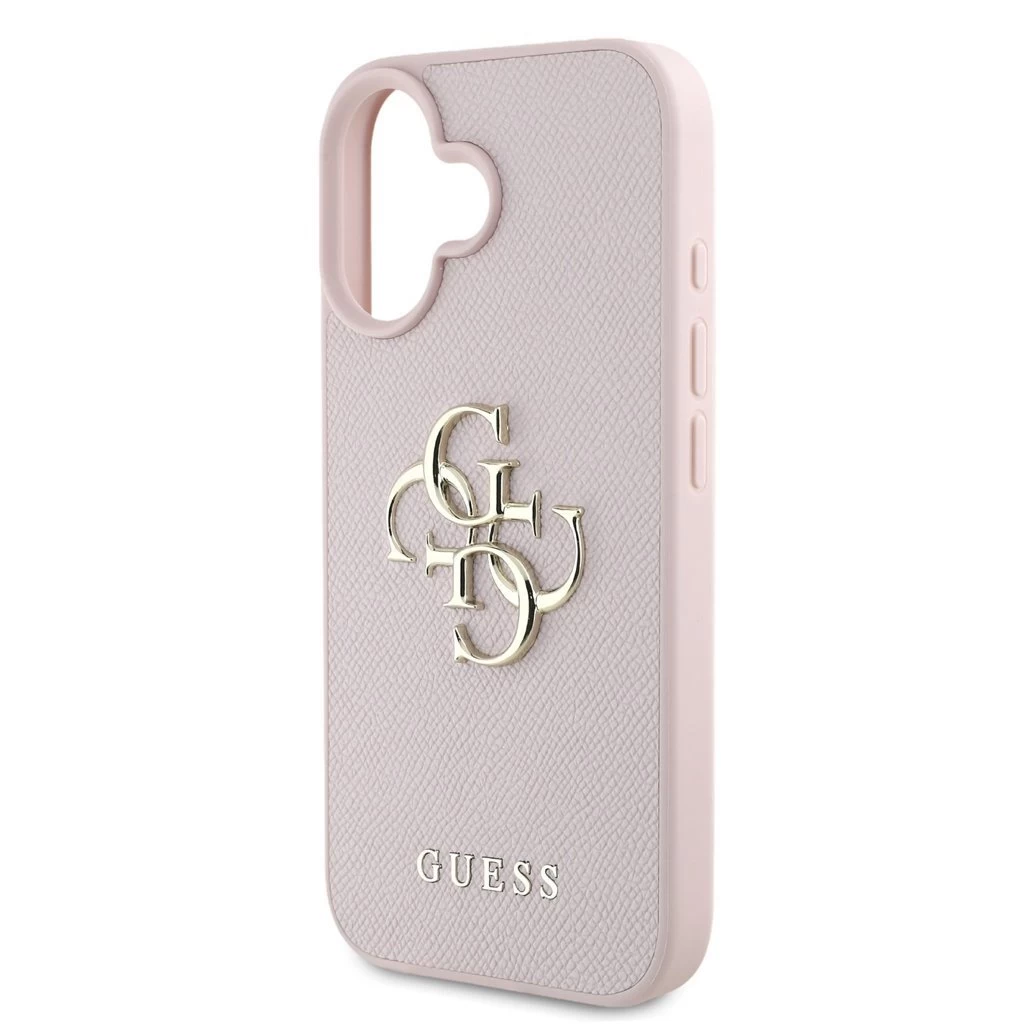 Guess PU barázdált 4G Metal Logo tok iPhone 16 készülékhez rózsaszín