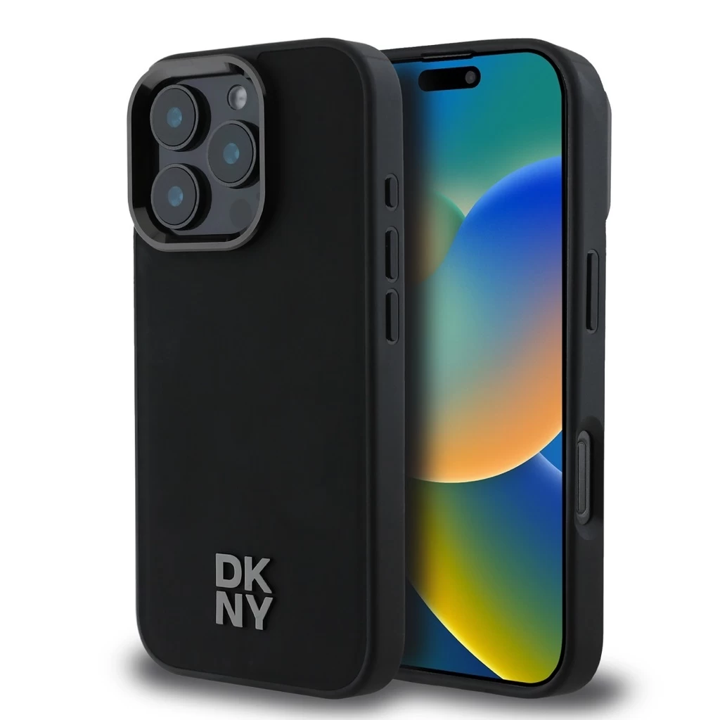DKNY PU Leather Stack Logo Magsafe tok az iPhone 16 Pro készülékhez fekete