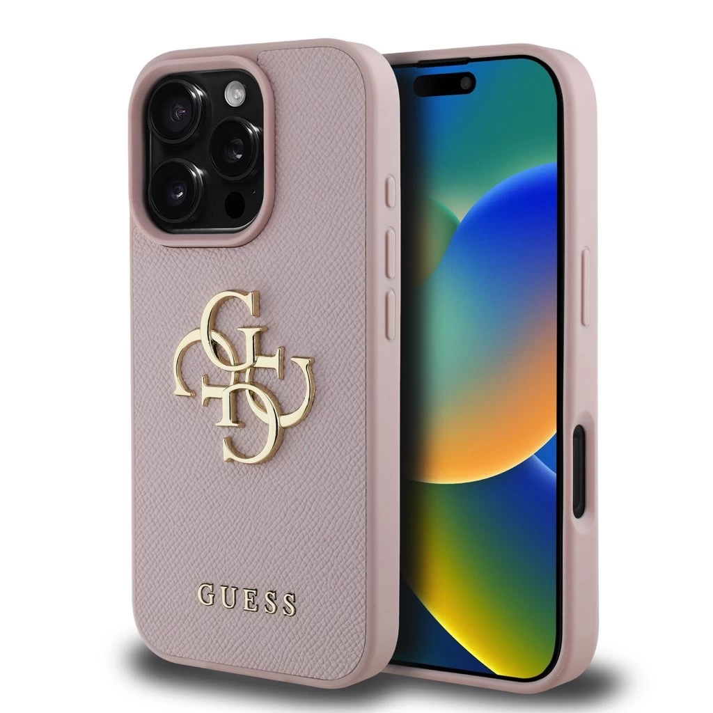 Guess PU Grained 4G Metal Logo tok iPhone 16 Pro Max készülékhez rózsaszín