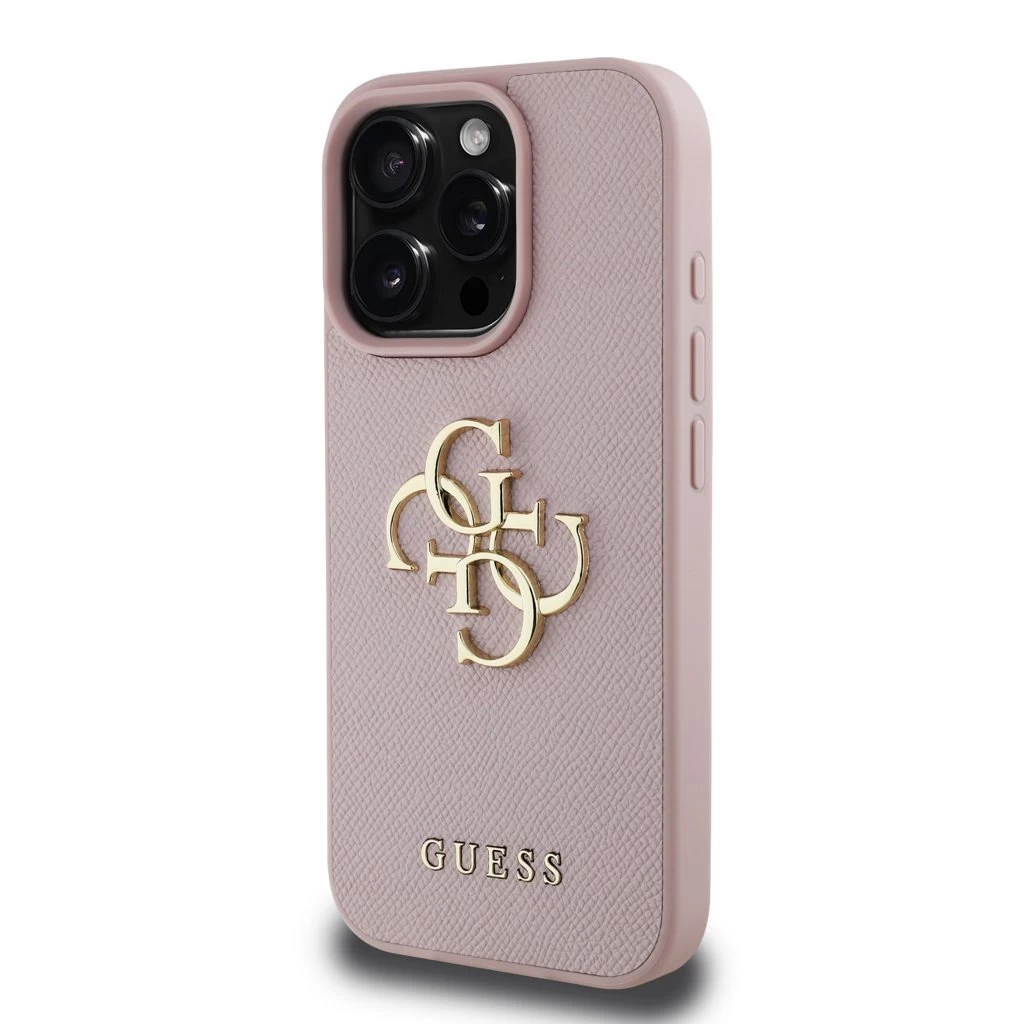 Guess PU Grained 4G Metal Logo tok iPhone 16 Pro Max készülékhez rózsaszín